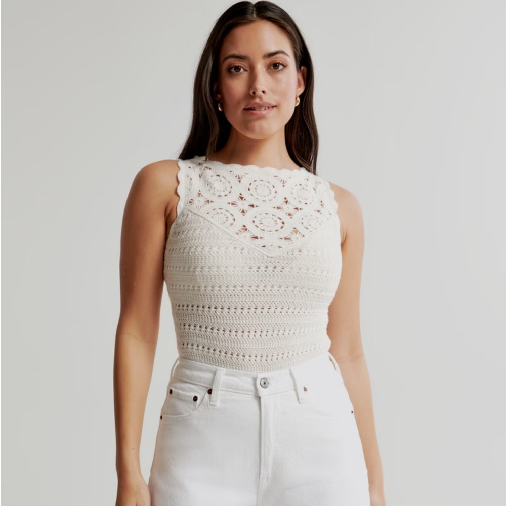 Abercrombie & Fitch Cream White Crochet Bodysuit Top